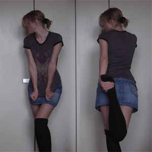 Day 49: T-shirt Clockhouse, Skirt Avanti, tights unknown, over-knees probably C&A