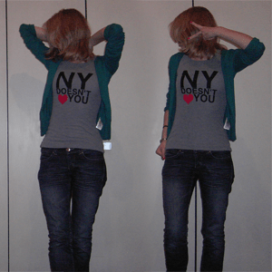 Tag 69 Tag 69: T-shirt H&M (selbst bedrucken lassen), Strickjacke H&M, Jeans Mister*Lady
