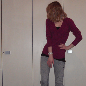 Tag 150 (03.12.2010): Pullover Avanti, Top und Jeans H&M, Armabnduhr Fossil