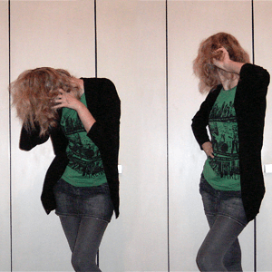 Tag 158: Strickjacke H&M, T-shirt Gina Tricot, Rock und Strumpfhose Pimkie