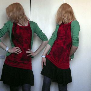 Tag 266: Strickjacke H&M, Oberteil Mister*Lady, Rock Pimkie, Strumpfhose C&A, Uhr Fossil