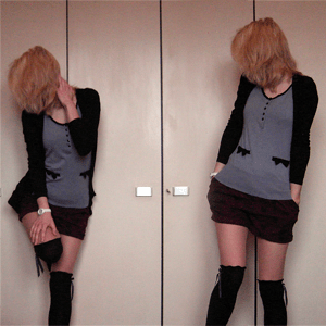 Tag 247 Tag 247 (05.04.2011): Strickjacke Pimkie, Oberteil und Shorts (ich liebe diese Shorts!!!) H&M, Strumpfhose unbekannt, Overknees Primark, Uhr Fossil