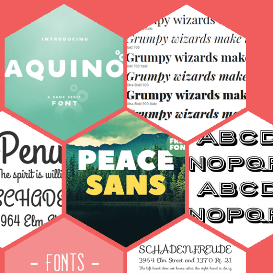 6 kostenlose Schriftarten (Fonts) zum herunterladen: Aquino, Playfair Display, Grand Hotel, Peace Sans, Porter und Sofia.